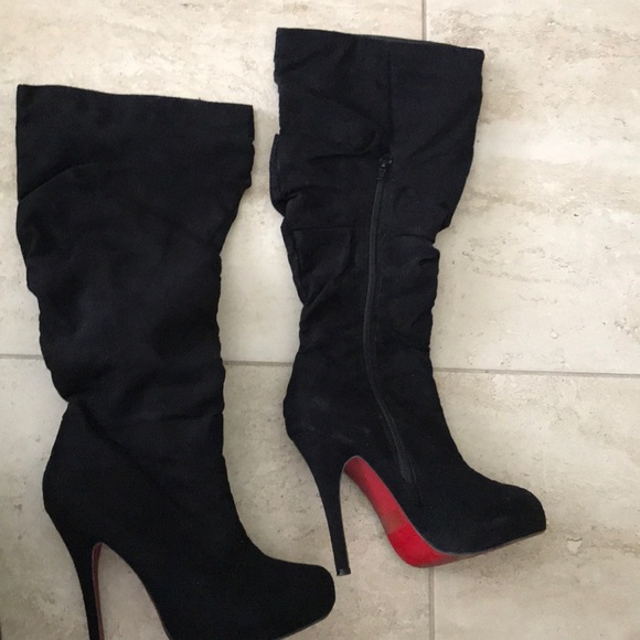 below the knee boots with heel